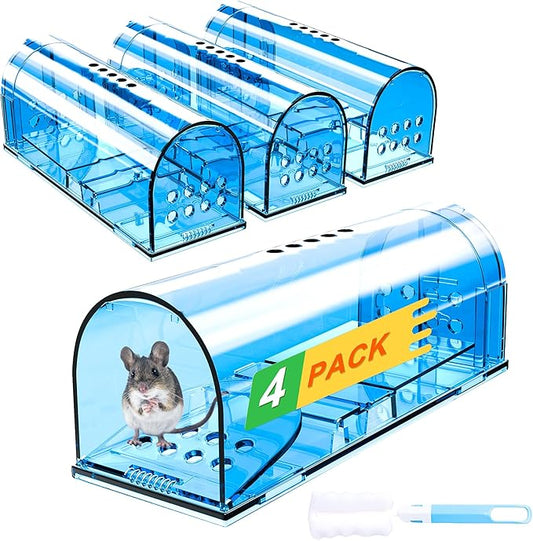 4 Pack Humane Mouse Traps, Live Mouse Traps Indoor for Home, Reusable Mice Small Rat Trap Catcher for House & Outdoors