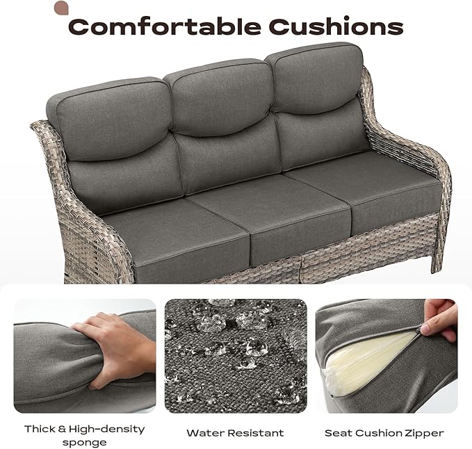 Rilyson Wicker Outdoor Patio Furniture Set - 8 Piece Patio Conversation Sets with Swivel Rocker Chairs, Ottomans, Sofa and Coffee Table, 6 inch Cushions, Deep Seating, for Porch Deck Mixed Grey/Grey