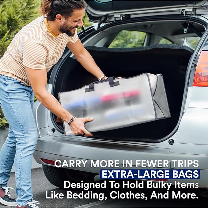 BOX USA 8 Pack Extra Large Clear Moving Bags with Handles & Zippers | Heavy Duty Storage Totes, Packing, Dorm Room Essentials & College Space Saving
