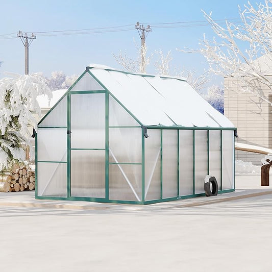 Polycarbonate Greenhouse for Outdoors, Large Walk-InGreenhouse with Quick Setup Structure and Roof Vent, Greenhouse with Ventilation