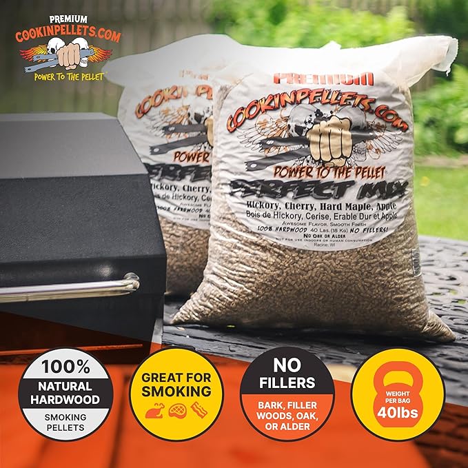 CookinPellets 40PM Perfect Mix All-Natural Hickory, Cherry, Hard Maple, and Apple Grill Smoker Smoking Hardwood Wood Pellets, 40 Lb Bag (2 Pack)