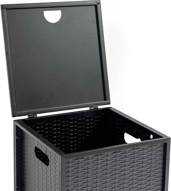 Propane Tank Cover Table for Fire Pits, 20 LB Iron Propane Tank Holder with Side Handles, Outdoor Tank Storage Side Table with Imitation Woven Rattan Surface for Patio, Gas Griddle, Black