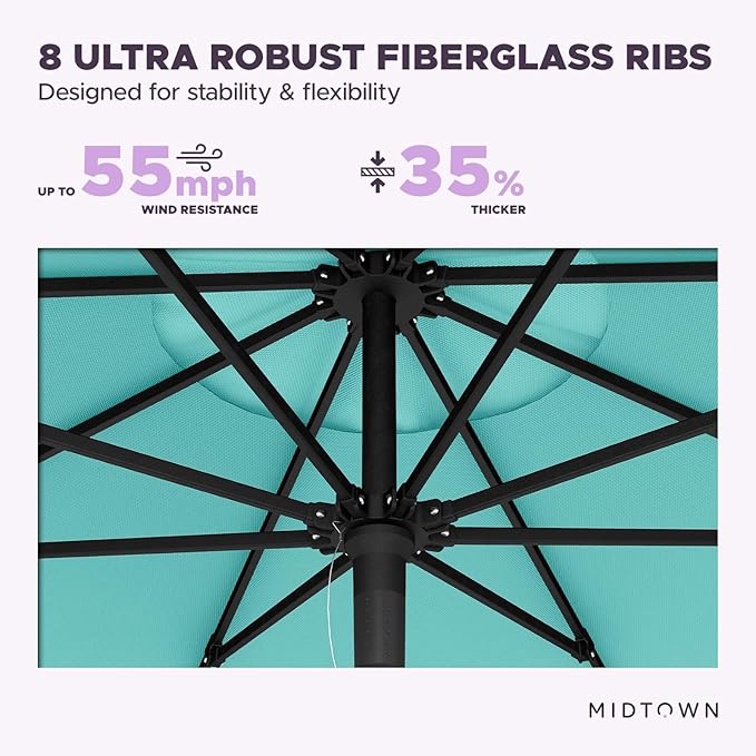 Midtown Umbrellas Push Pop Sunbrella Umbrella 10 Feet Large Outdoor Umbrella With Aruba Acrylic Fabric - Deck Patio Umbrella, Backyard Umbrella, Garden Umbrella & Pool Umbrella - Black Pole