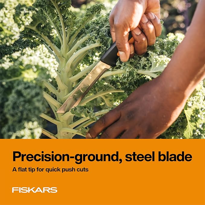Fiskars Harvesting Knife, Gardening Gifts for Women, Serrated Edge Hand Tool with Sheath, Orange/Black