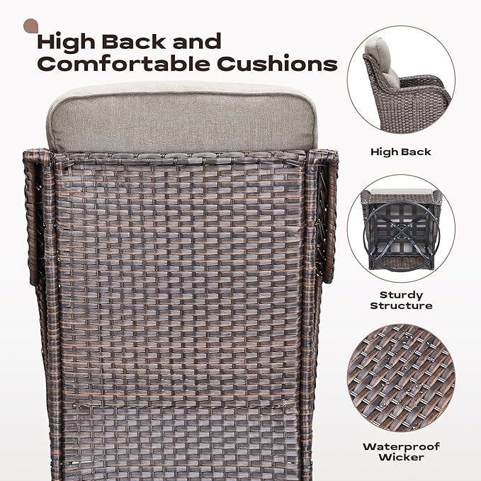 Rilyson Wicker Outdoor Patio Furniture Set - 6 Piece Patio Conversation Sets with Swivel Rocker Chairs, Ottomans, Sofa and Table, 6 inch Cushions, Deep Seating, for Porch Deck Brown/Beige