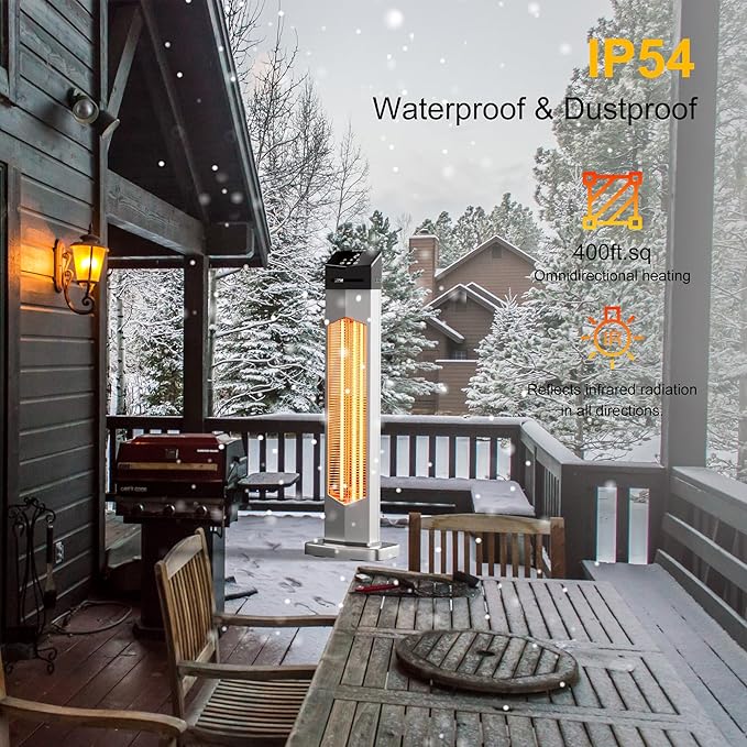 Outdoor Heaters for Patio,1500W Electric Infrared Radiant Heater with Remote,37IN Portable Tower Space Heater with 12H Timer,Tip-over Protection for Garage,Backyard,Porch,Indoor,Silver-gray