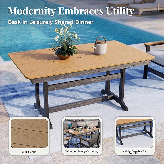MIXPATIO 7-Piece Outdoor Patio Dining Sets, Patio Table and Chairs Set, HDPE Outdoor Dining Set, Rattan Wicker Patio Set with Ultra-Soft Cushions for Backyard, Deck, Garden - Black