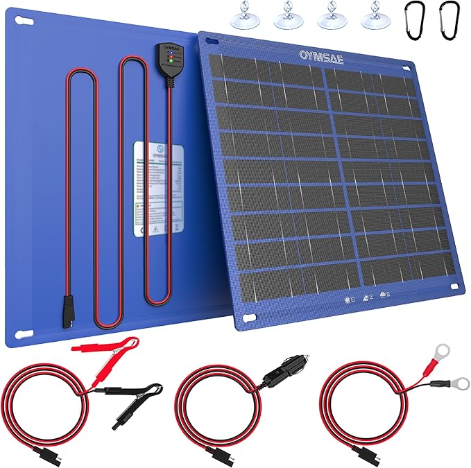OYMSAE 30W 12V Solar Panel Battery Charger Portable Waterproof Power Trickle Battery Charger & Maintainer for Car Boat Automotive RV with Cigarette Lighter