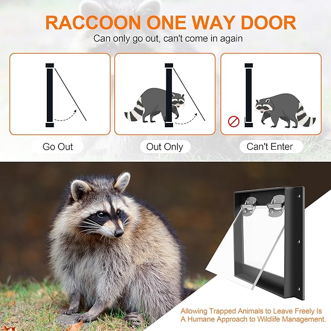 Raccoon One Way Eviction Door - Raccoon Trap Contactless Excluder for Outdoor Spaces Like Attics, Chimneys & Under Decks. Fast Results, Easy DIY Installation Large