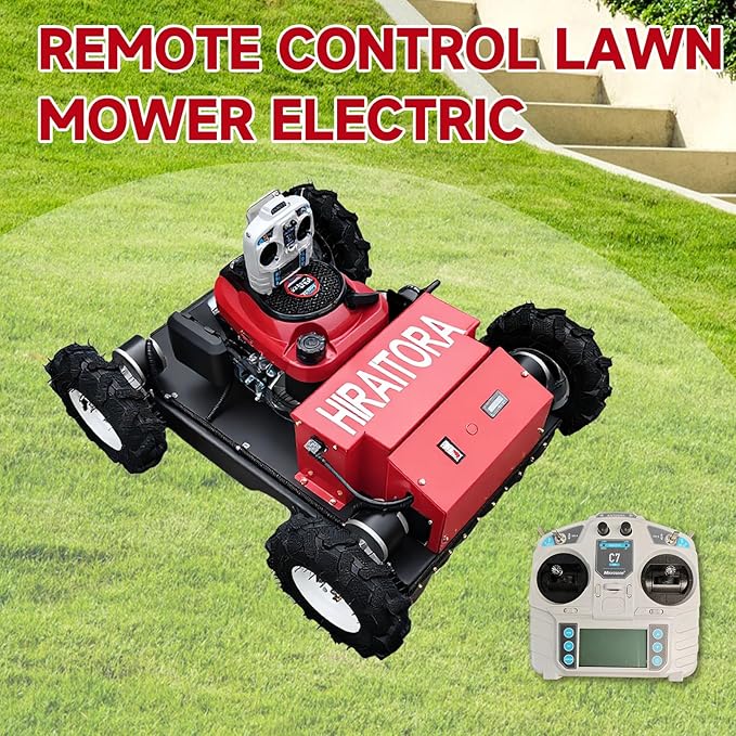 Remote Control Lawn Mower, Basic Edition – 7.5HP Gas Engine, 30° Hill Climbing, 4WD Compact All-Terrain Grass Cutter for Farm & Orchard (Crawler Track Version)