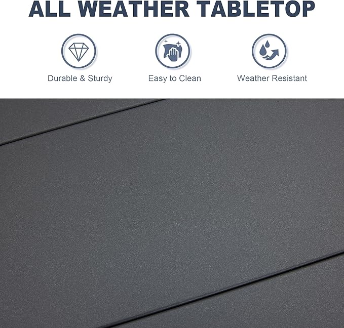 VICLLAX Patio Dining Table, Square Table Metal Outdoor Bistro Table with Rack for Balcony Garden Deck, 28inch Dark Grey