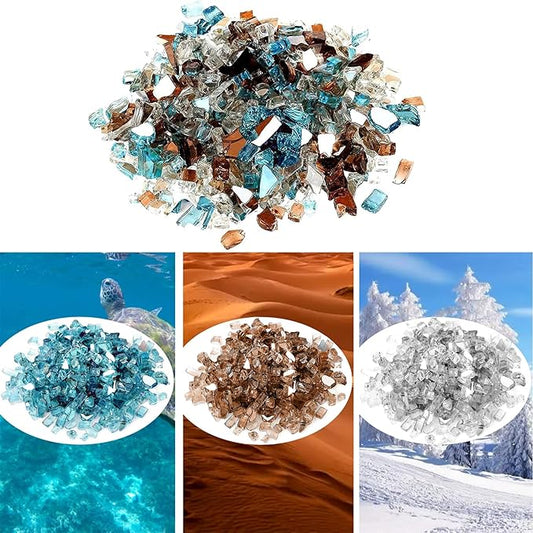 Onlyfire 10 pounds Fire Glass for Propane Fire Pit and Gas Fireplace, 1/4 Inch Blended Reflective Firepit Glass Rocks for Fire Pit Table and Fire Bowl, Aqua Blue+Platinum+Copper