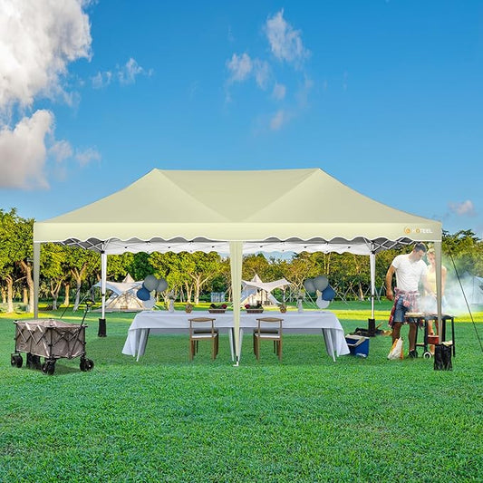 HOTEEL 10x20 Pop Up Canopy, Outdoor Easy Setup Party Tent, Waterproof Portable Enclosed Event Shelter with Wheeled Bag, Weight Bag for Backyard, Vendor, Khaki