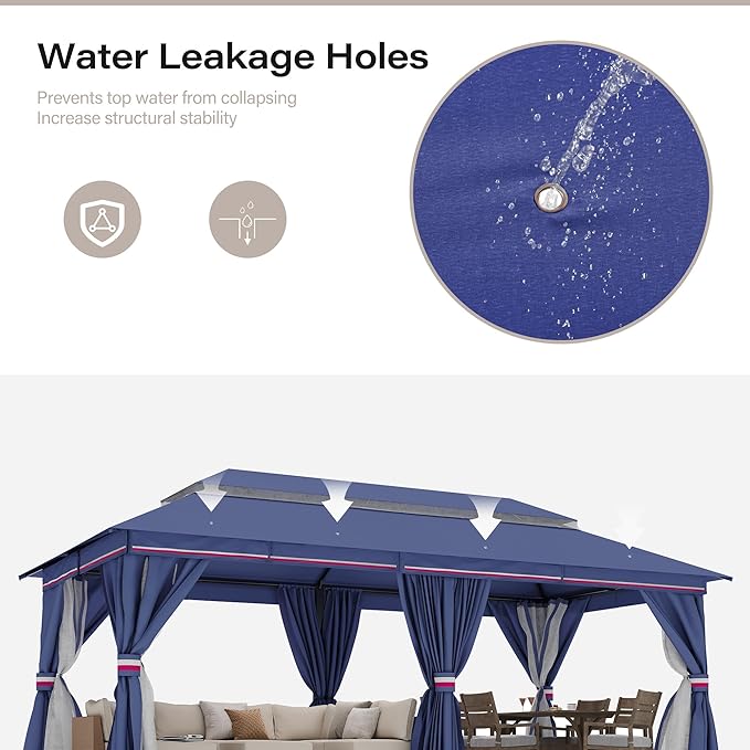LAUSAINT HOME Gazebo 10x20ft, Heavy Duty Patio Gazebo with Expansion Bolts, Party Canopy Tent with Double Roofs, Mosquito Nettings and Privacy Screens for Backyard, Garden, Lawn, Classic Blue