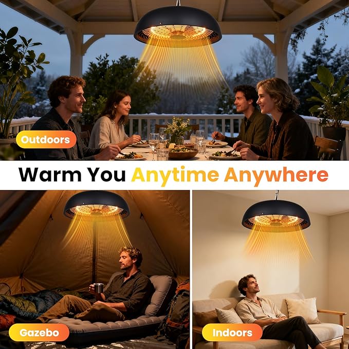 Infrared Electric Patio Heater, 1500W Outdoor Heaters for Patio with Overheat Protection,1500W Hanging Ceiling Mounted Infrared Patio Heater with IP55,Cord-Free Design (black)