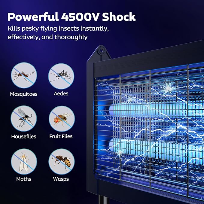 Solar Bug Zapper Outdoor, Mosquito Zapper Waterproof Electric Fly Zapper Rechargeable Mosquito Killer Lamp with 10W Solar Panel, 4500V Cordless Fly Trap for Backyard, Patio, Garden, RV, Camping