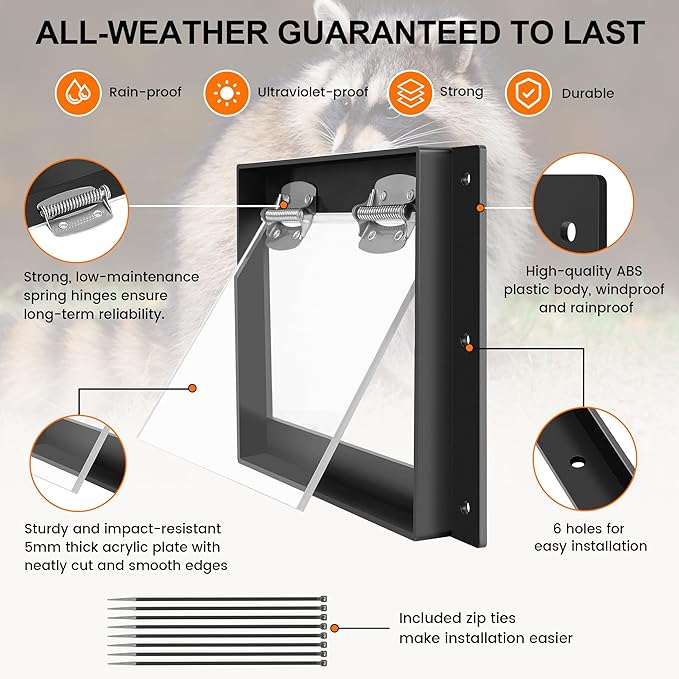 Raccoon One Way Eviction Door - Raccoon Trap Contactless Excluder for Outdoor Spaces Like Attics, Chimneys & Under Decks. Fast Results, Easy DIY Installation Large