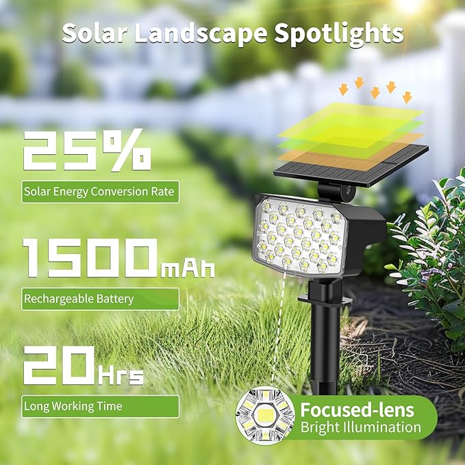 MinPea 8 Pack Solar Spot Lights Outdoor, Waterproof IP65 Adjustable, 3 Lighting Modes Solar Powered Landscape Spotlights for Yard Garden Pathway(Cool White)