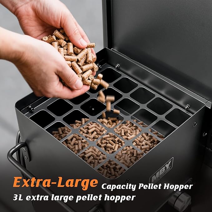 Wood Pellet Smoker with Rainproof Soft Cover, Vertical Electric Pellet Smoker Grill With Hook Meat Probe 616 Sq in Cooking Area LED Display Temperature Control, Pellet Blac
