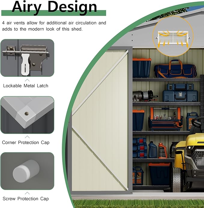 Devoko 10x12 FT Outdoor Storage Shed, Large Metal Storage Sheds with Lockable Door, Utility Garden Tool Shed with Sloping Roof, Outside Steel Storage Sheds for Patio Lawn Backyard, Gray