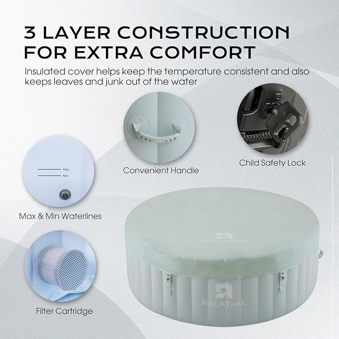 Inflatable Hot Tub Spa 2-4 Person 110 Air Jets, Portable Blow Up Hottub with Cover, Built in Heater Pump, Round Outdoor Spa, Cup Holder, 2 Filters, Green