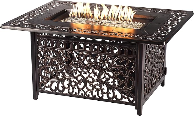 Oakland Living Black Aluminum Patio Fire Table Set with Deep Seating Sofa, Two Club Chairs and Wind Blocker