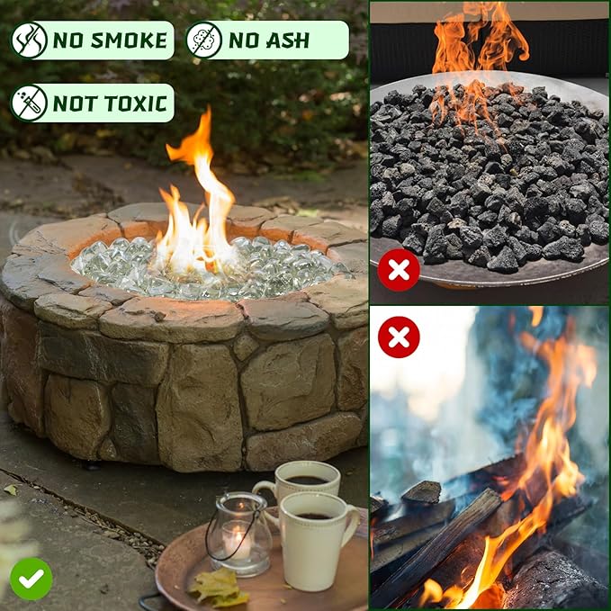 Firepit Glass, Clear Fire Glass Rocks for Propane Fire Pit, Fireplace, and Outdoor Decoration, High Luster 1 Inch Diamonds 10LB