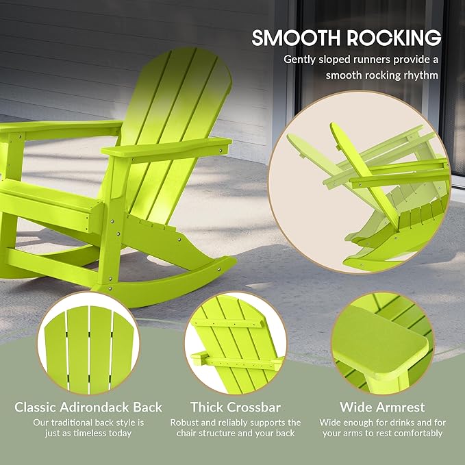 WestinTrends Malibu Outdoor/Patio Poly Adirondack Rocking Chair, Lime