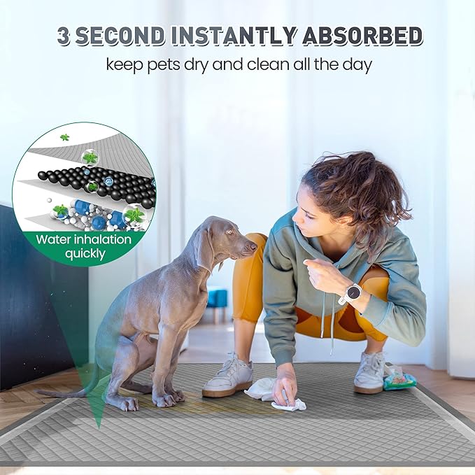 Boscute Charcoal Super Absorbency Puppy Pads, Activated Carbon Odor-Control XL 28"x34" Leak-Proof Pet Training Pee Pads, Disposable Potty Pads for Dogs Cats, Rabbits 100Counts
