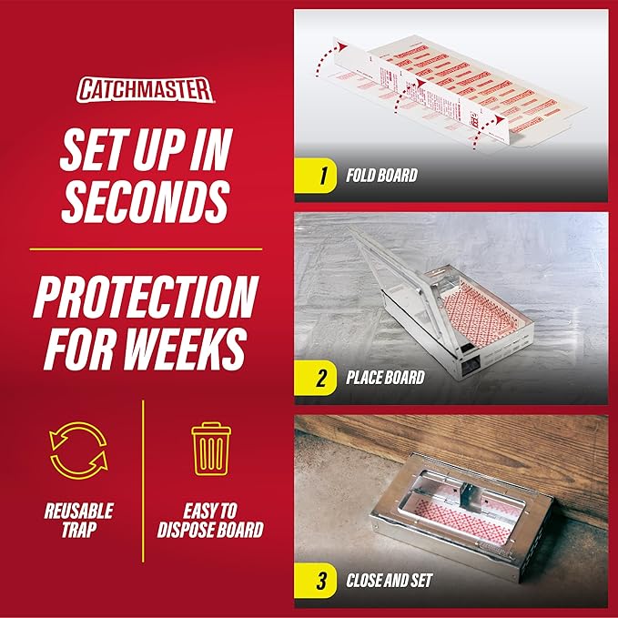 Catchmaster Pro Series Multi-Catch Mouse Trap 6-Pack, Humane Mouse Traps Indoor for Home, Includes Replaceable Glue Board, Live Catch Pest Control for Garage & Shed