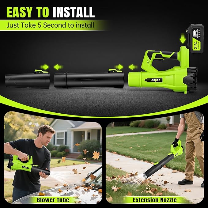 Leaf Blower Cordless,Electric Leaf Blower with 2 4.0Ah Battery Powered and Fast Charger, Cordless Blowers for Lawn Care and Car Dust Snow Blower,6 Speed Control