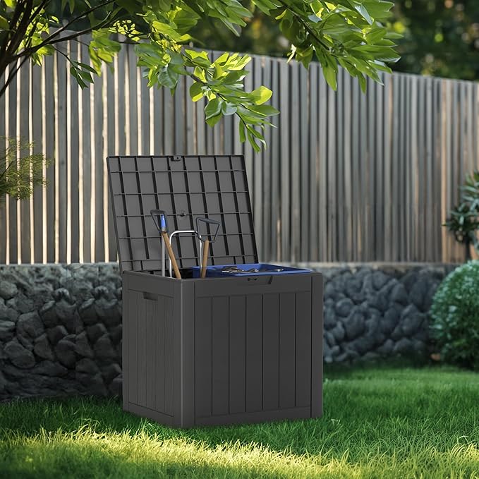 32 Gallon Deck Box Large Outdoor Storage for Patio Furniture,Outdoor Cushions,Garden Tools and Pool Supplies,Waterproof,Resin,Lockable(Black)