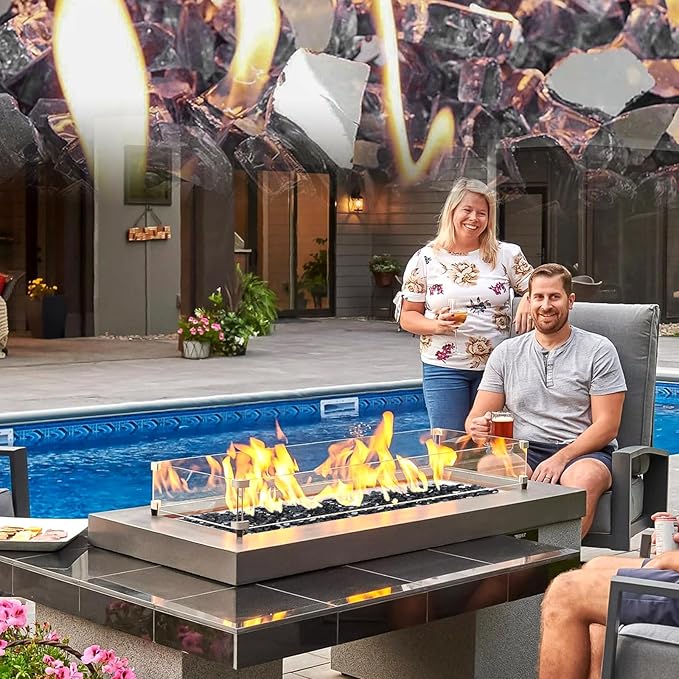 Mesida 1/4 Inch Black Reflective Fire Glass for Propane Fire Pit – 10 lb Tempered Fireplace Glass Rocks for Fire Pit Table, Gas Fireplaces, Fire Bowls & Outdoor Landscape Decor