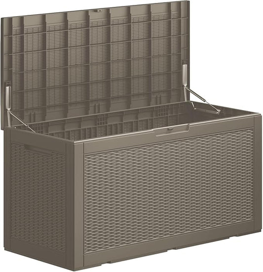 Mersco 100 Gallon Double-Wall Resin Deck Box - Lockable Waterproof Outdoor Storage Box, 1000lbs Capacity & Doubles as Seating for Patio Furniture - Garden Tools, Pool Accessories (Grey)