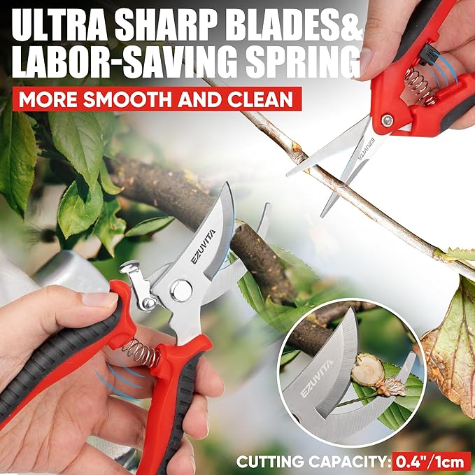 3PC Gardening Folding Saw with Pruner and Shears Set, 7 inch Hand Saw, Stainless Steel Garden Clippers 2 Pack, Professional Gardening Tools for Wood Cutting, Landscaping, Trimming, Picking