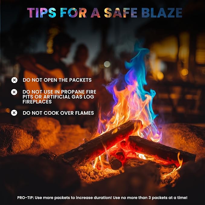 Magical Flames Fire Color Packets (12 Pack), Vibrant Multi-Color Fire for Fire Pits, Campfires, Bonfires & Fireplaces - Camping Essentials & Outdoor Party Accessories