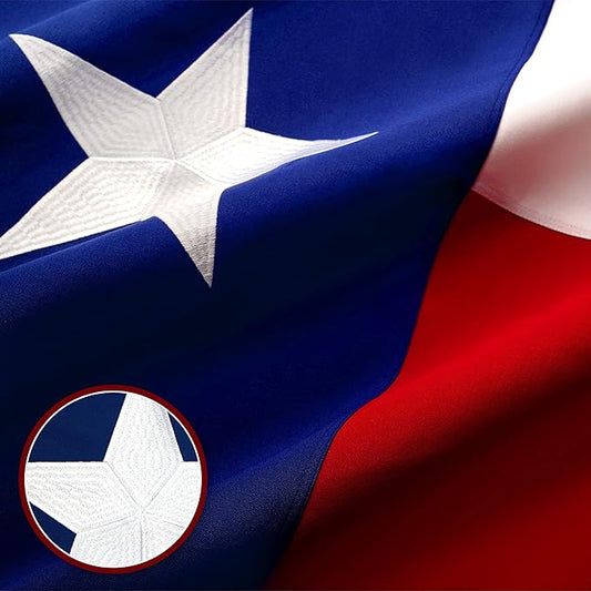 G128 Texas TX State Flag | 8x12 Ft | StormFlyer Series Embroidered 220GSM Spun Polyester | Embroidered Design, Indoor/Outdoor, Brass Grommets, Heavy Duty, All Weather