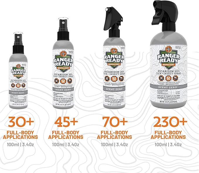 Ranger Ready Repellents Picaridin Insect Repellent Spray - Mosquito Repellent and Tick, Scent Zero, Travel Size Bug Spray (3.4 oz, Pack of 1)