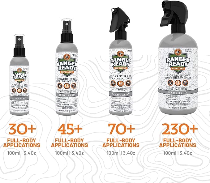 Ranger Ready Repellents Picaridin Insect Repellent Spray with Scent Zero - Tick and Mosquito Repellent Bug Spray (8 Fl Oz, Pack of 3)