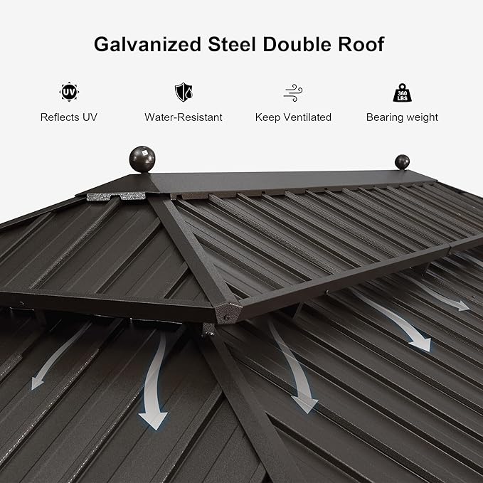 PURPLE LEAF 12' X 14' Outdoor Hardtop Gazebo Permanent Outside Heavy Duty Sun Shade Deck Canopy for Patio All Weather Aluminum Metal Roof Backyard Pavilion with Netting and Curtains