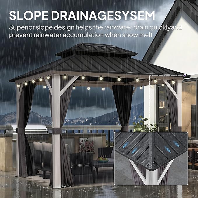 PURPLE LEAF 8' X 10' Outdoor Gazebo Galvanized Steel Double Roof White Aluminum Frame Hardtop Heavy Duty Gazebo with Curtain and Netting for Patio Garden and Backyard, Grey