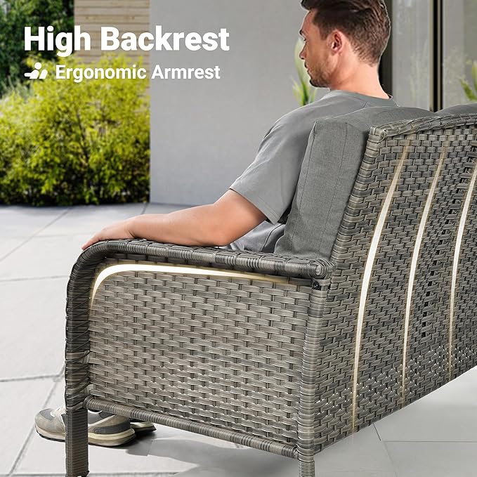 ovios 4 Pieces Patio Furniture Set with 30" Fire Pit Table, Outdoor Wicker Chairs of 4, All Weather High Back Rattan Chairs 4-Seater with Comfy Cushions, Dark Grey
