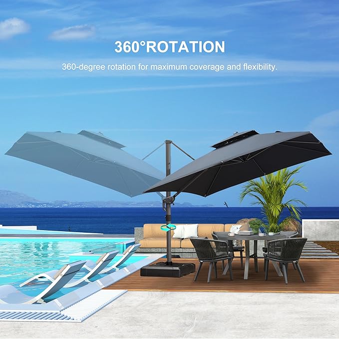 PURPLE LEAF 10ft Umbrella Outdoor Patio Square Umbrella Large Cantilever Umbrellas Windproof Heavy Duty Hanging Offset Umbrellas for Garden Deck Pool Patio, Graphite Grey