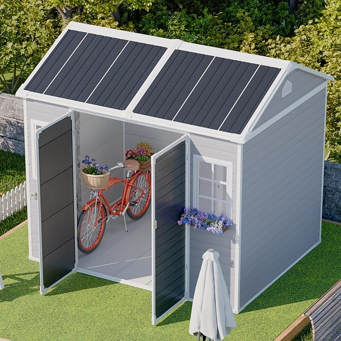 6x8 FT Plastic Storage Sheds Outdoor with Floor and Openable Window, Utility All-Weather Resin Shed Easy to Install, Large Sheds & Outdoor Storage/Tool Shed for Garden & Backyard, Gray