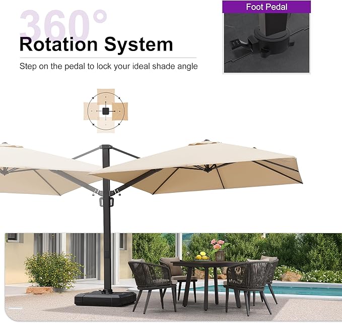 PURPLE LEAF 10 FT Cantilever Umbrella with Base Square Large Aluminum Outdoor Offset Patio Umbrella with 360° Rotation for Pool Garden Deck Backyard Beige