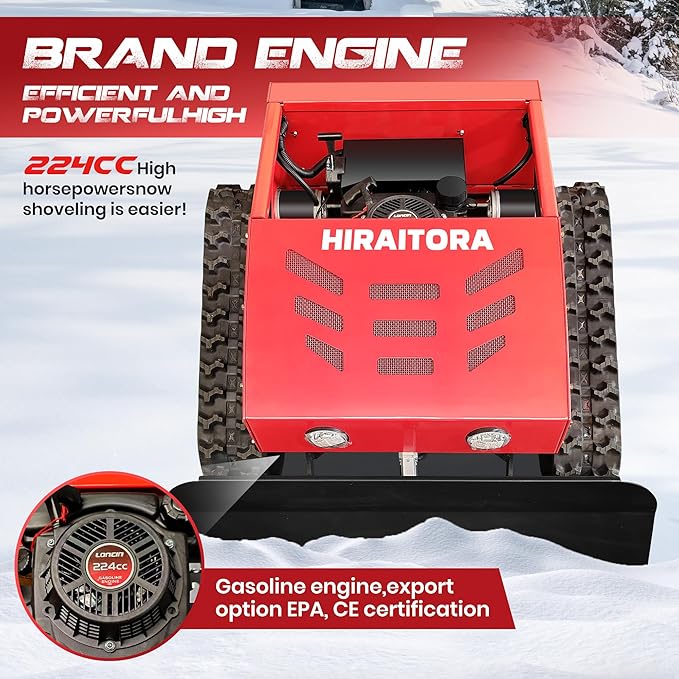 9HP Gas-Electric Hybrid Remote Control Lawn Mower with Snow Plow, 4WD Crawler, Electric Start, 45° Slope Climbing, All-Season Use
