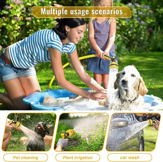 Garden Hose Nozzle, Heavy Duty Water Hose High Pressure Sprayer with 10 Watering Patterns, Thumb Control On Off Valve, for Watering outdoor Plants & Lawn, Car & Pet Washing（Yellow）