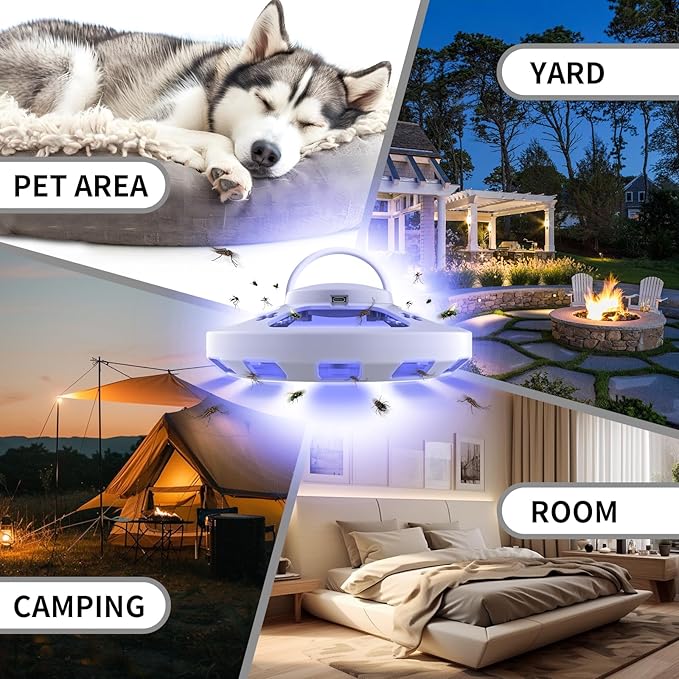Flea Trap for Inside Your Home with 3 Sticky Pads, Flea Light Traps Kills Fleas in House, Hanging Flea Lamp with USB Cable and Led Light Pest Control for Bug Moth Gnat Indoor and Outdoor