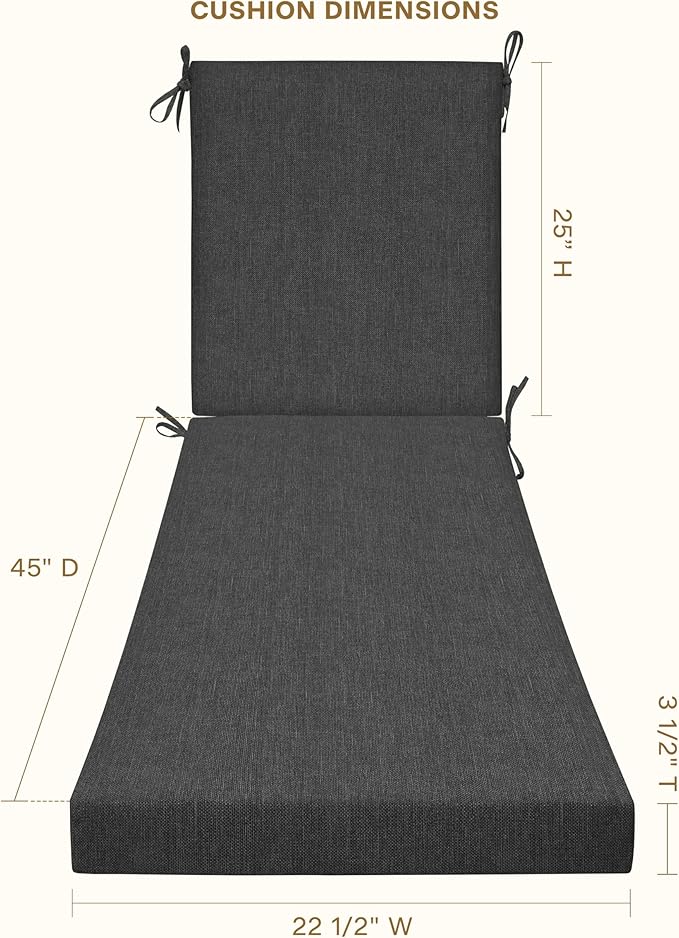Honeycomb Outdoor Heritage Chaise, 22.5" W x 70" L, Textured Solid Charcoal Grey Chair Cushion for Patio Furniture