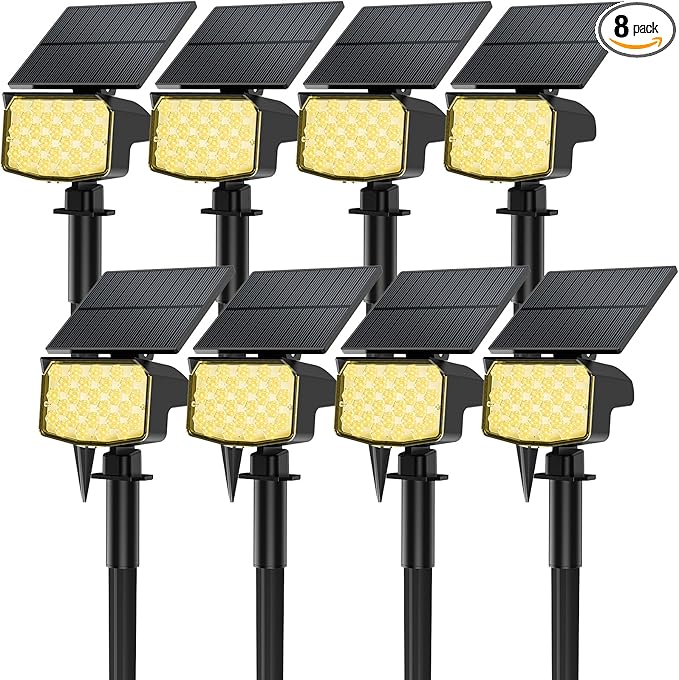 MinPea 8 Pack Solar Spot Lights Outdoor, 2-in-1 Solar Lights Outdoor Waterproof IP65, Solar Powered Landscape Spotlights 3 Modes for Yard Garden Pathway Driveway Tree(Warm White)
